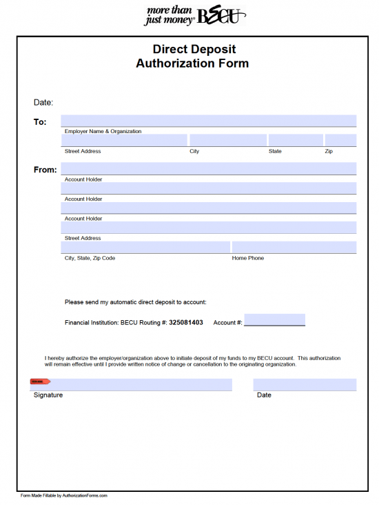 Intuit Quickbooks Direct Deposit Authorization Form